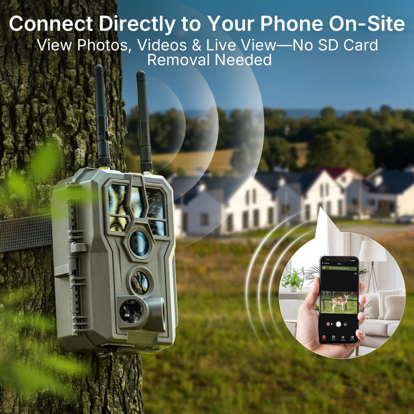 GardePro E8 2.0 Pro Solar WiFi Trail Camera (Non-Cellular), Dual Antennas, Stable Connection, 4K Video, Rechargeable Battery, On-Site Viewing, No-Glow Night Vision, Motion Activated