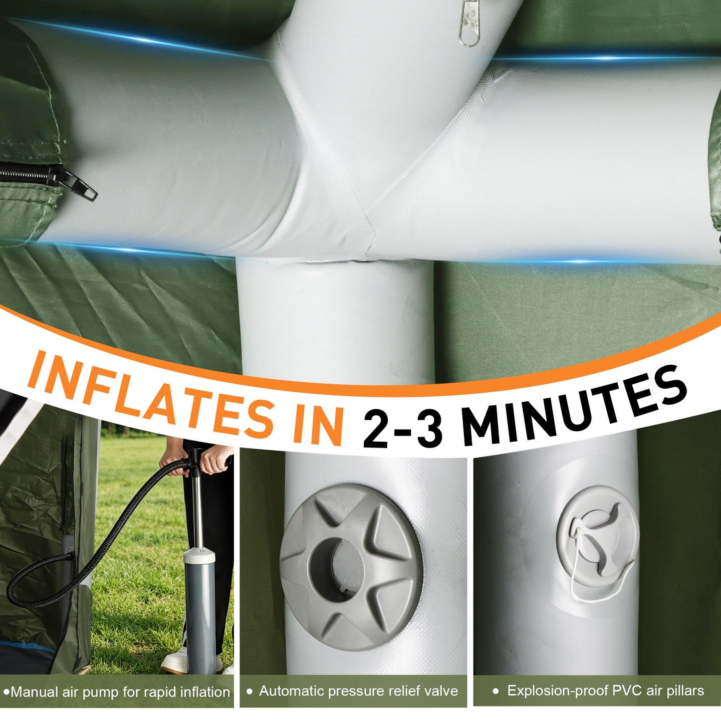Inflatable Truck Tent with Front Awning - PU3000mm Waterproof 2-Min Setup Easy Set up Pickup Truck Tent with Pump 2 persen turck Bed Tent for 5.5ft-8ft Pickup Outdoor Camping Tent
