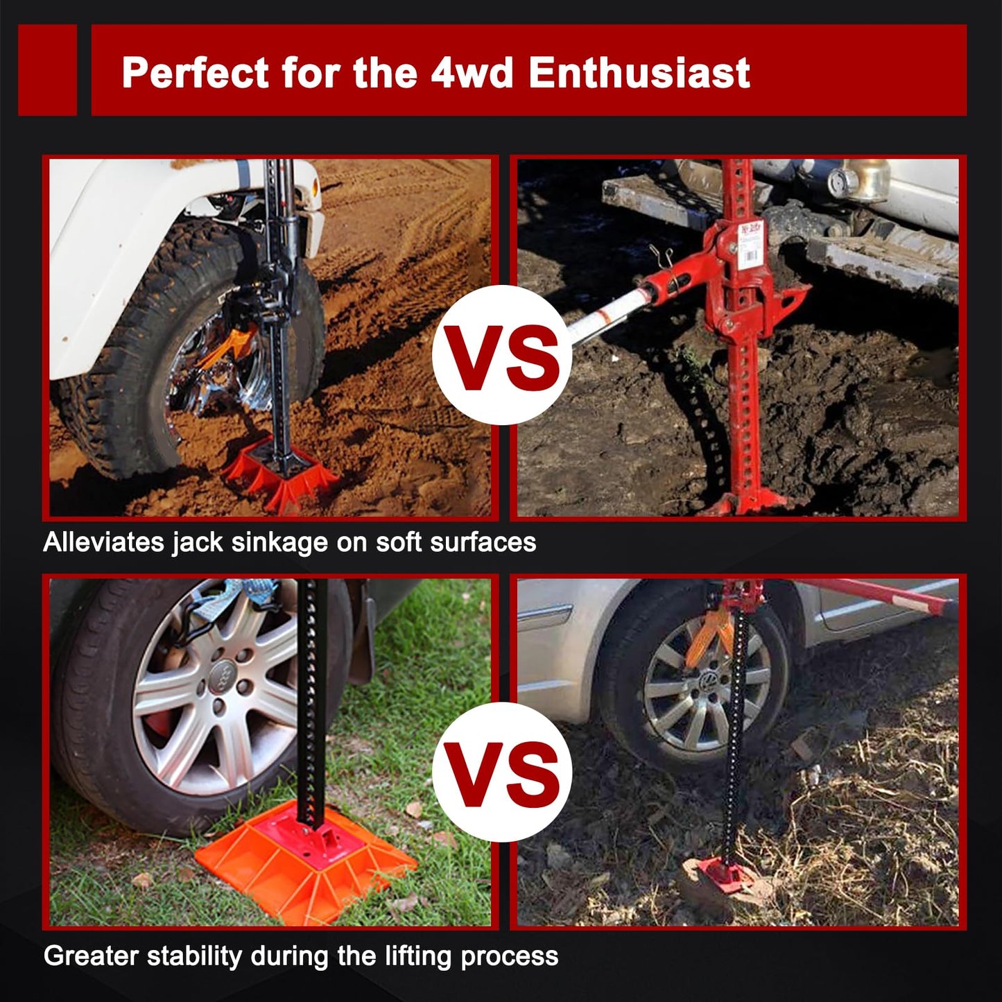 BUNKER INDUST Farm Jack 48" with Jack Base Mate,High Lift Tire Jack Stand Plate Offroad Sand Mud Snow Recovery Kit for Car Truck Jeep ATV SUV UTV
