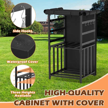 MOASKER Firewood Storage Rack for Solo Stove Bonfire Ranger Yukon Fire Pit Accessories, Black Steel with Powder Coated Finish, Adjustable Shelves, Waterproof Cover, 29.9" x 25.6" x 52.9"