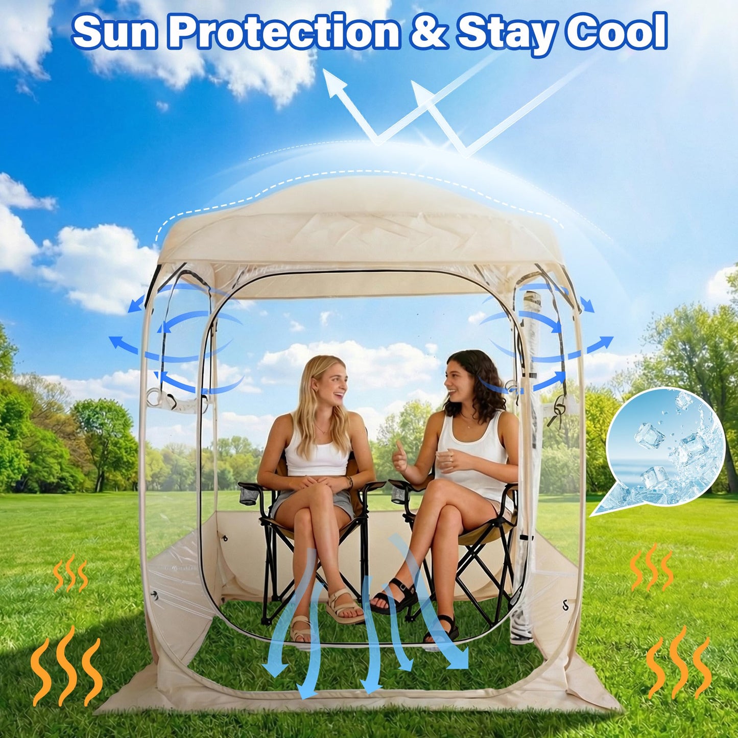 DIAMONDFORGE Pop Up Sports Tent 5x5 FT, Portable Waterproof Clear Tent with Removable Top Cover for 2-3 Person, Instant Setup, Spacious BubbleTent for Outside, Patio and Outdoor Activities, Beige