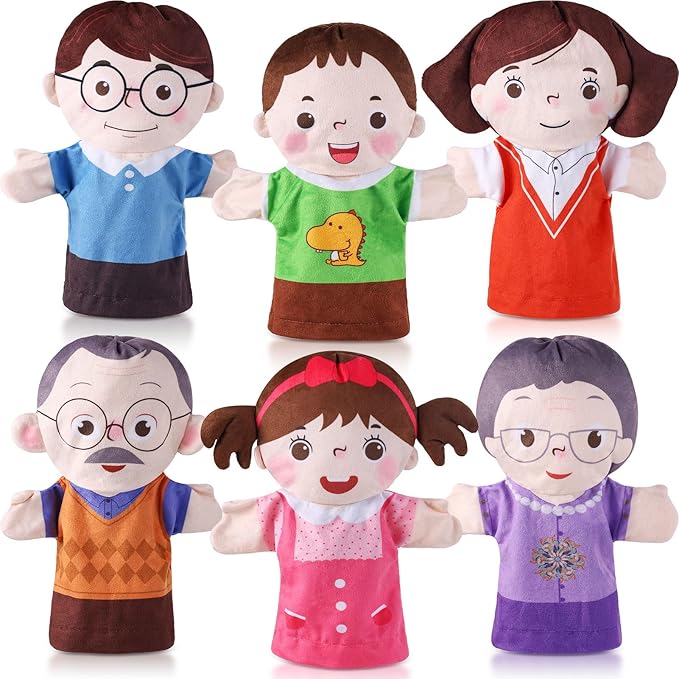 6 Pcs Family Hand Puppets 10 Inch Grandparents Mom &amp Dad Brother &amp Sister Plush Hand Puppet Toys Role-Play Toy Puppets for Kids Storytelling Imaginative Pretend Play Teaching Preschool(6 Fam