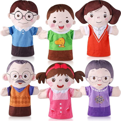 6 Pcs Family Hand Puppets 10 Inch Grandparents Mom &amp Dad Brother &amp Sister Plush Hand Puppet Toys Role-Play Toy Puppets for Kids Storytelling Imaginative Pretend Play Teaching Preschool(6 Fam