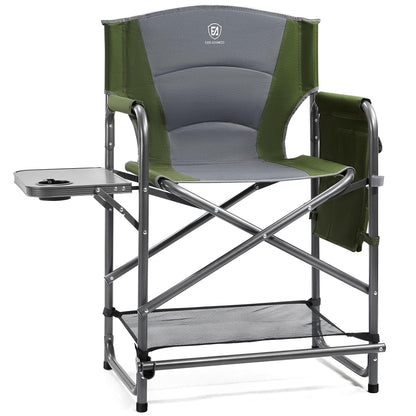 EVER ADVANCED Medium Tall Directors Chair Foldable Makeup Artist Chair Bar Height with Side Table Cup Holder and Pocket Footrest, Supports 400LBS (Green, Seat Height: 23.2 inches)