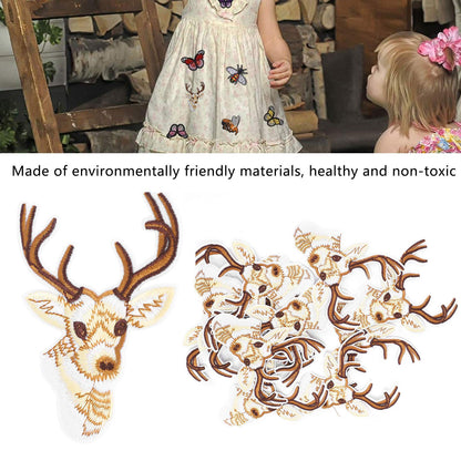Fdit 12Pcs Delicate Sika Deer Head Patches Embroidered Cute Aesthetic Deer Embroidery Patches Iron on Patch Sew On Applique Patch Custom Backpack Patches for DIY Clothing Luggage