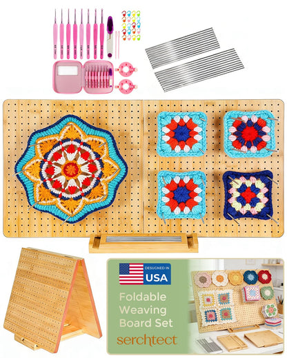 23" x 11.5" Large Crochet Blocking Board, Foldable Crochet Board for Blocking with 40 Pegs, Includes Needlepoint Bars and Crochet Complete, Complete Knitting Accessories Gift Set for Crocheters