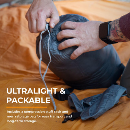 VIAM Outdoors 10 Degree Camping Quilt: Backpacking Quilt Ultralight, Removable Hood, Zippered Footbox, & Pad Straps for Camping, Hiking, Backpacking, Hammocks - Synthetic, Long