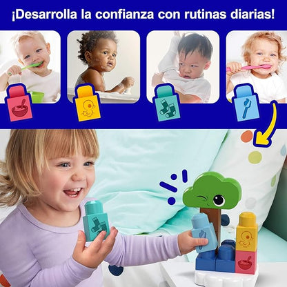 MEGA BLOKS Fisher-Price Toddler Building Blocks Toy Rise &amp Snooze Night Light with 30 Pieces Sound and Light Effects Star Projector Ages 1+ Years