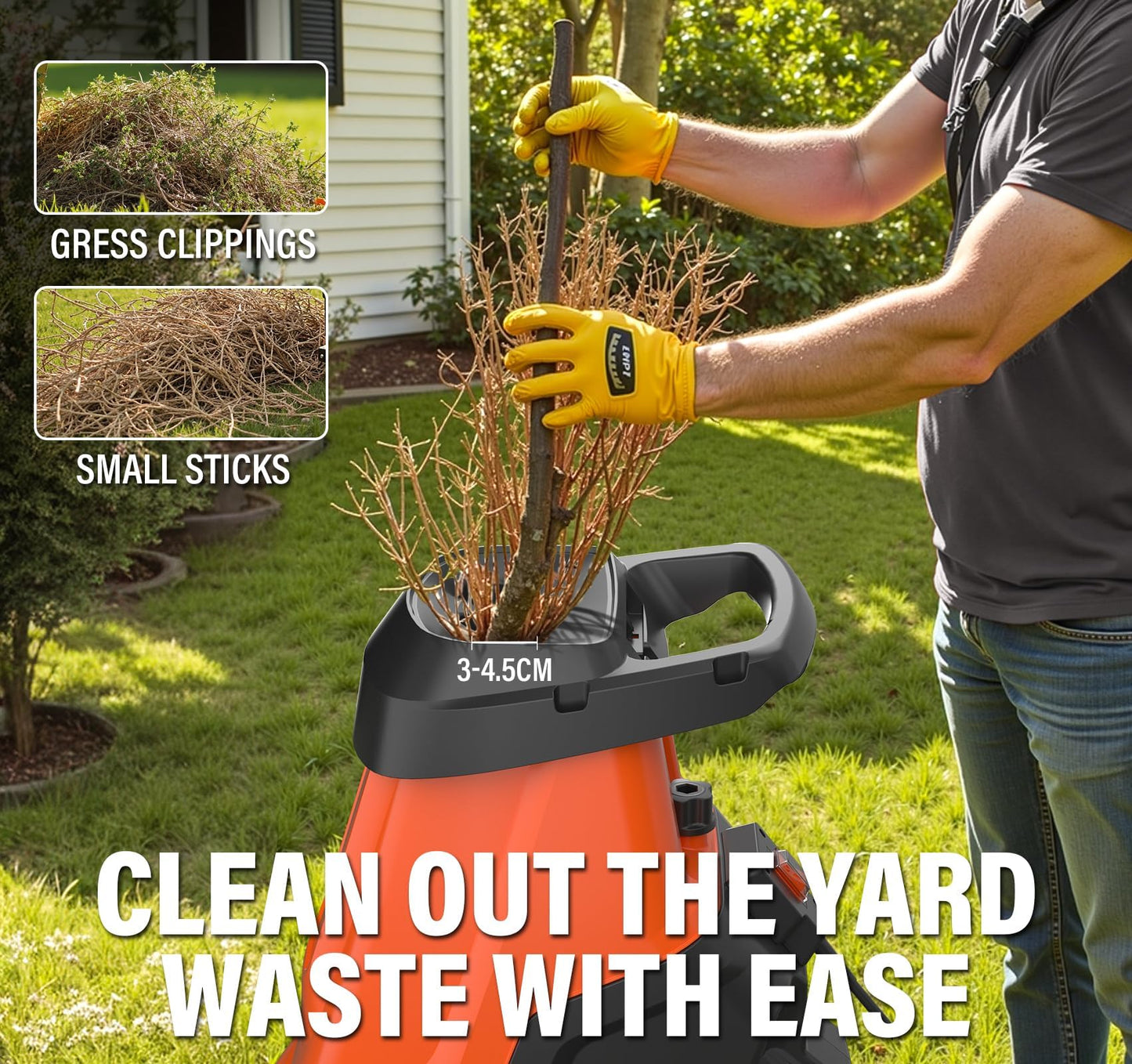 MAXLANDER 15-Amp Electric Wood Chipper Shredder with 50L Collection Bin, 1.8-Inch Cutting Diameter for Yard Waste & Branches, Efficient Mulcher for Composting, 15:1 Reduction Ratio