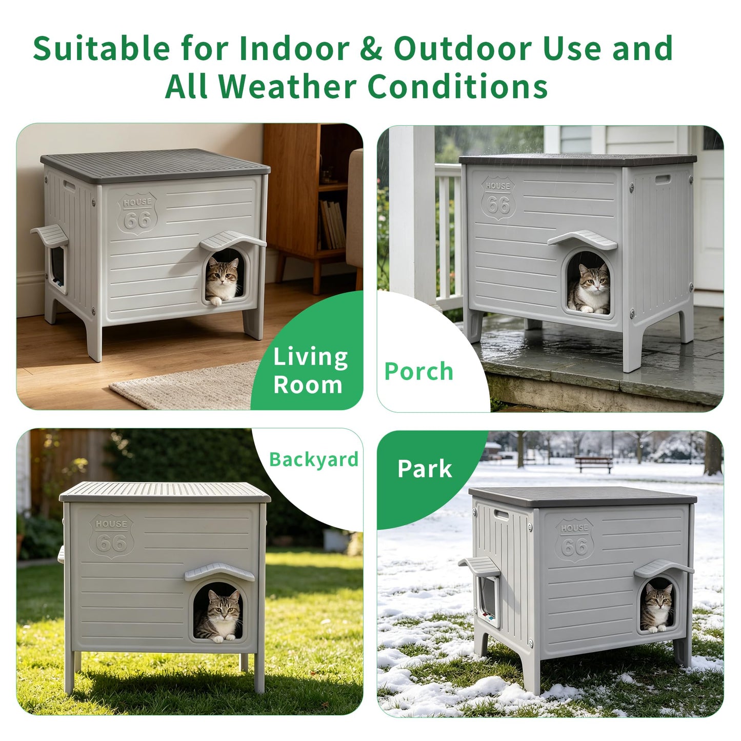 Rockever Outdoor Cat House for Summer, Elevated Waterproof Pet Shelter with Breathable Insulated Liner, Comfortable Outdoor Cat Home with Escape Door, All-Season Shelter for Cats (M,Grey&Heating Pad)
