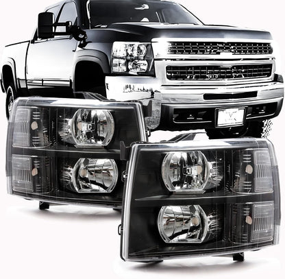 ISHARINGAUTOPARTS Headlight Assembly Compatible with 2007-2013 Chevy Silverado 1500, for 2007-2014 Silverado 2500 3500 2500HD 3500HD Replacement Headlamp Black Housing Clear Reflector