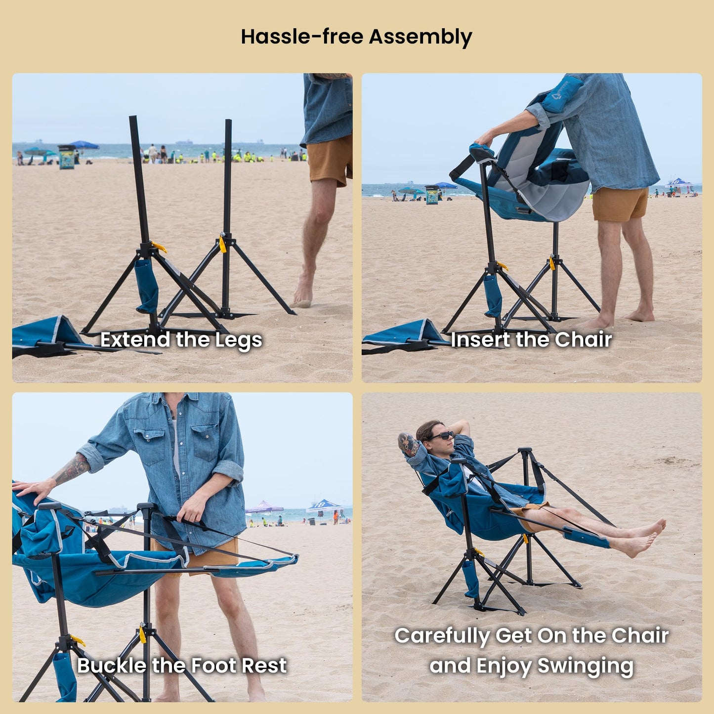 ARROWHEAD OUTDOOR Folding Hammock Chair, Heavy Duty Camping Seat with Removable Footrest, Padded Comfort, and 300lb Capacity