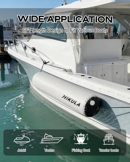 HIKULA Inflatable Boat Fenders - Boat Dock Bumpers, 6FT/10FT Heavy Duty Dock Fender with Storage Bag, 12V High Flow Air Pump, Pontoon Boat Fender for Tying up Fishing Boats, Jet Skis, Yachts