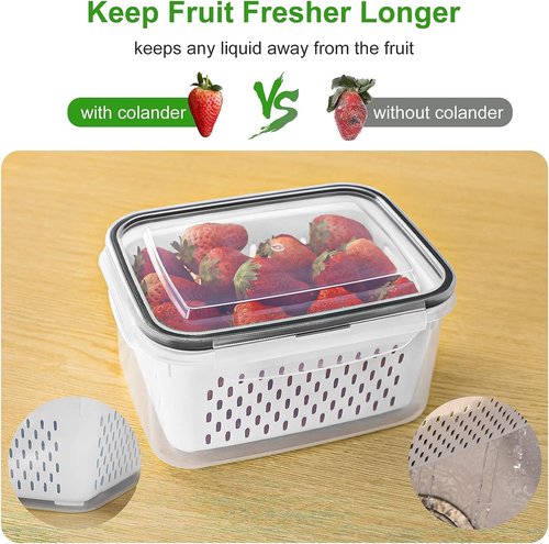 Freshmage Fruit Storage Containers - Airtight Produce Saver with Removable Colander | 4-Piece Set, Small Clear