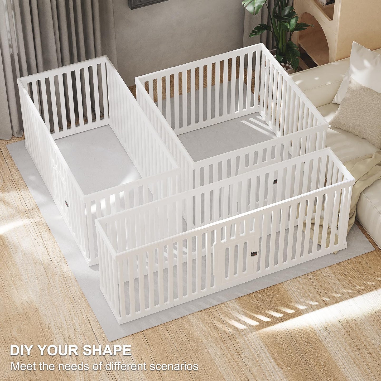 Dog Playpen with Locking Door - 12 Panels Indoor Puppy Play Pen & Pet Fence, 25.6 Inch Height Portable Playpen for Small Medium Dogs & Cats, Easy Set Up, Durable Plastic, White