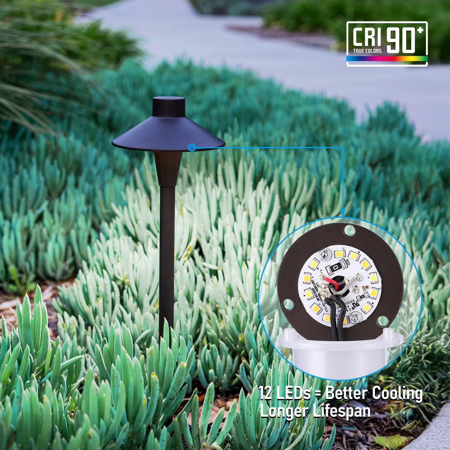 LEONLITE Update 5CCT Low Voltage Pathway Lights, LED Landscape Path Lights, 1800/2700/3000/4000/5000K, Hat Shape Head, 12-24V AC/DC, IP65 Outdoor Walkway Light, Oil Rubbed Bronze Aluminum, Pack of 6