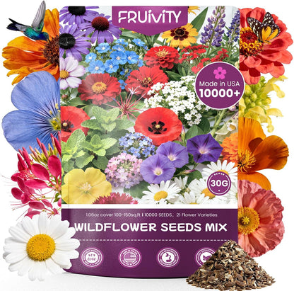 Wildflower Seeds | 10,000+ Bulk Butterfly & Hummingbird Mix | 21 Variety Heirloom Flower Seeds