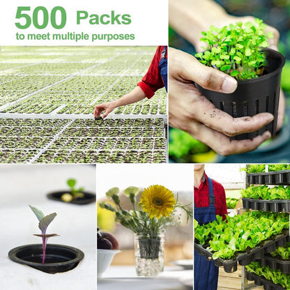 Reeooue 500-Pack 2 Inch Hydroponics Net Pots - Slotted Mesh Net Cups for Plant Growing System - Self Watering Baskets for Indoor and Outdoor Plants, Hydroponics Supplies Kit