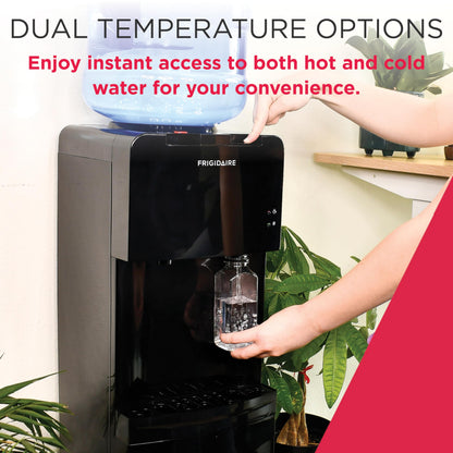 Frigidaire EFWC498 - Top Loading Cooler Dispenser -Hot & Cold Water - Child Safety Lock - Innovative Slim & Sleek Design, Holds 3 or 5 Gallon Bottles - Black