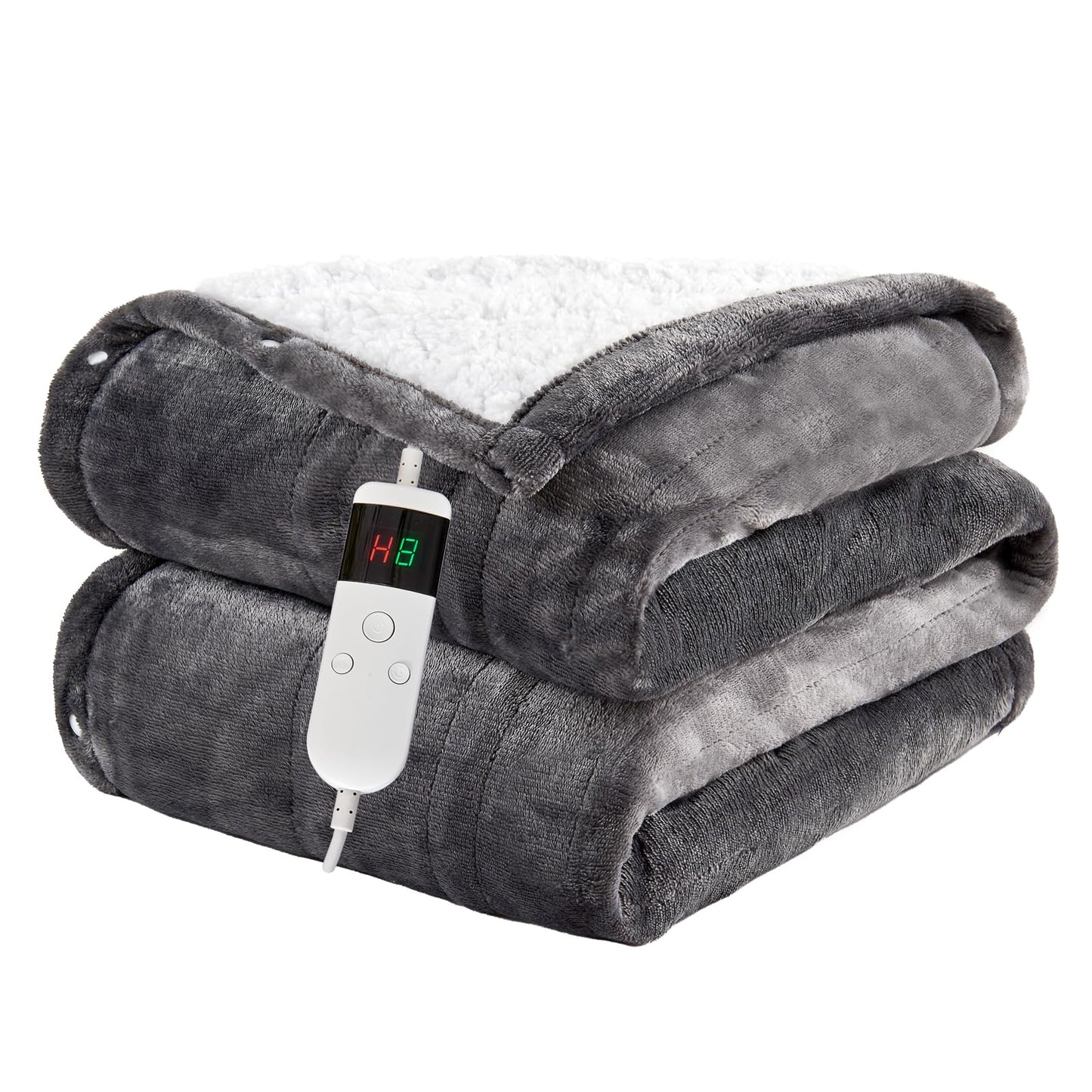 Electric Blanket Heated Throw, Soft Flannel Heating Blanket with 8 Hours Auto Off 10 Fast Heating Levels Machine Washable Sherpa Heated Blanket with Overheating Protection