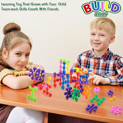 Jenaai 120 Pcs Star Stem Building Toys Plastic Connector Blocks for Teenagers with Tote Kindergarten and Preschool Table Preschool Manipulatives Sets Gift for Daughter and Son