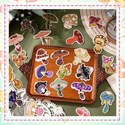 Thiccywoov 120 Pcs Iron on for Clothing Patches Mini Retro Patches Appliques Iron on Sew on Embroidered Stickers for DIY Gift Jackets Jeans Backpacks Hats Dress Pants Shoes Craft (Mushroom)