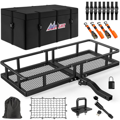 Nilight 60" x 20"x 7.87" Folding Carrier Fits 2-Inch Receiver 500 Lbs Capacity Bag Net Ratchet Straps Lock Stabilizer for SUV Pickup RV Van