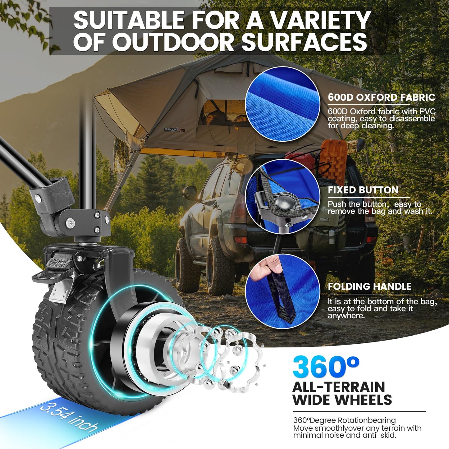 Wagon Cart Shopping Cart Large Capacity Collapsible Wagon with Wheels On Beach Garden Outdoor Utility Carts for Grocery All Terrain Portable Wagons Carts for Groceries Sand Camping Sports Blue