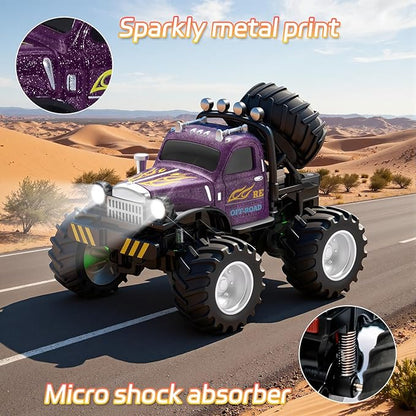 Snugzy Mini RC Car 1:64 Scale RC Truck for Kids with Trailer 2.4Ghz Remote Control Rechargeable RC Cars Toy Gifts for Boys Girls Adult (Purple)