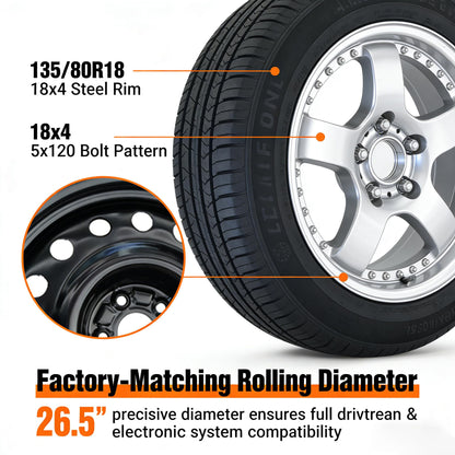 Afolonsh Spare Tire Kit Compatible with 2019-2026 Cadillac CT5 And CT5-V | 135/80R18 Spare Wheel on 18x4 Rim | 5x120 Bolt Pattern | 26.5" Rolling Diameter | Includes Car Jack Kit & Tire Carrying Case