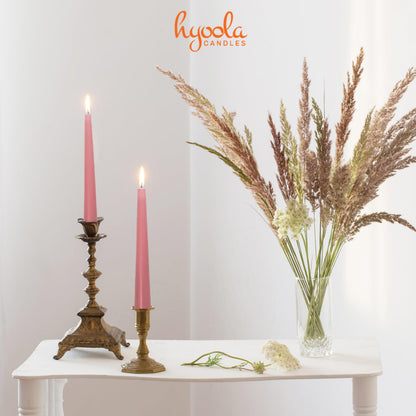 Hyoola 12 Pack Tall Taper Candles - 14 Inch Rose Pink Dripless, Unscented Dinner Candle - Paraffin Wax with Cotton Wicks - 12 Hour Burn Time