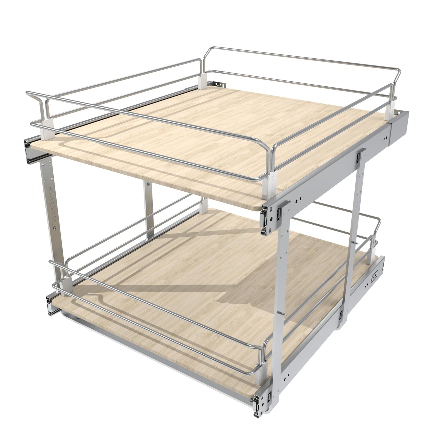 2 Tier Pull Out Cabinet Organizer 20" W X 22" D, Slide Out Drawers For Kitchen Cabinets, Pull Out Drawers For Cabinets Capacity Heavy Duty Caddy, Cabinet Pullout Shelves Wood Chrome, Pantry Storage