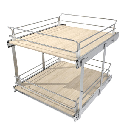 2 Tier Pull Out Cabinet Organizer 20" W X 22" D, Slide Out Drawers For Kitchen Cabinets, Pull Out Drawers For Cabinets Capacity Heavy Duty Caddy, Cabinet Pullout Shelves Wood Chrome, Pantry Storage