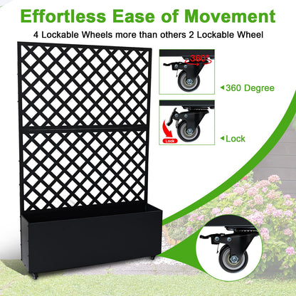 IDEALHOUSE 72" Raised Garden Bed with Trellis, Galvanized Steel Planter Box with Lockable Wheels, Mobile Privacy Screen for Climbing Plants Outdoor Patio Balcony, Black