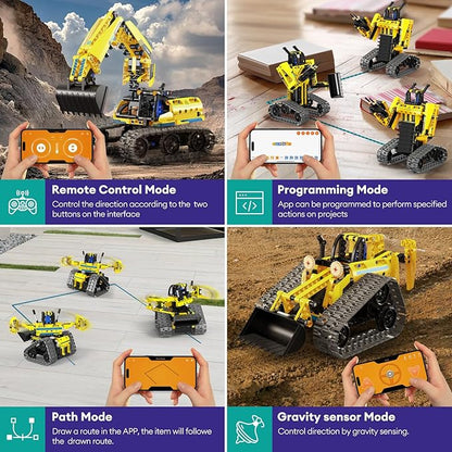 5 in 1 Building Toys STEM Robotics Kit 430 PCS Blocks RC Robot Erector Sets APP &amp Remote Control Excavator Science Kits for Kids Age 6 7 8 9 10 11 12-14 DIY Educational Gift for Boys &amp Girl