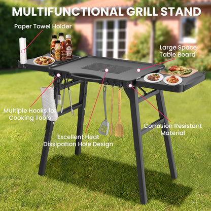 GRISUN Universal Folding Grill Cart | Portable Stand for Ninja Woodfire OG700/OG800/OG900, Blackstone, Ooni | 3-Height Adjustable