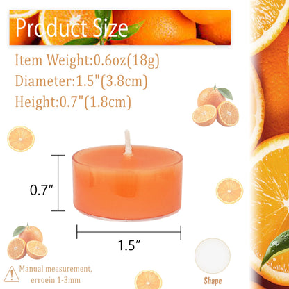 Orange Tea Lights Candle Set of 24, Citrus Scented Tealight Candles, Handmade Tea Candles, Long Burning Tealights for Romantic Wedding Home Decor Gift