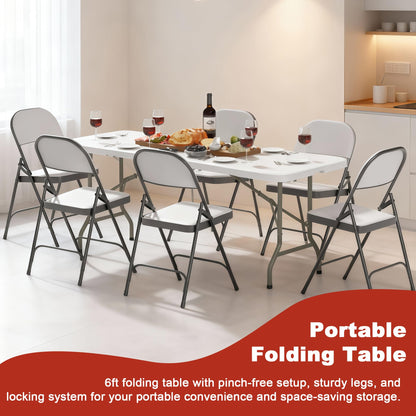 Elevon 6FT Folding Tables – Heavy Duty Portable Foldable Table with Built-in Handle, 300 lb Capacity – Ideal for Events, Parties, Crafts, Camping & Dining (4-Pack)