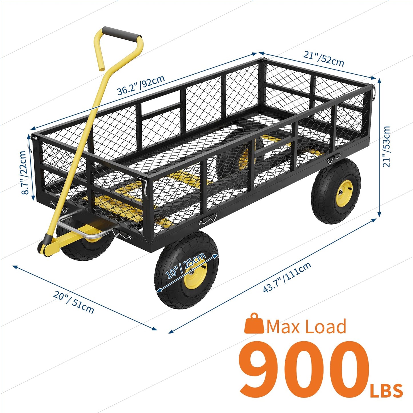 Garvee 900 lbs Steel Garden Dump Cart with Removable Sides, Convert to Flatbed, Heavy Duty Yard Cart with 180°Rotating Handle & 10" All Terrain Wheels, Utility Dump Wagon for Lawn Farm Backyard