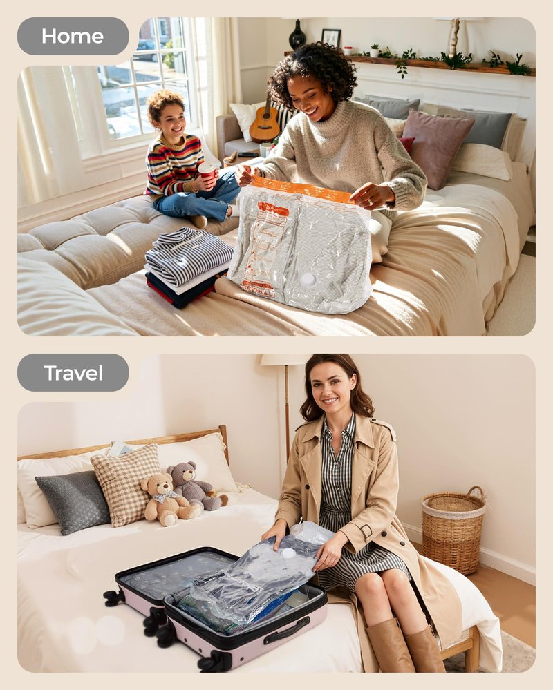 BAGSMART Vacuum Bags for Travel with Rechargeable Air Pump, Portable Space Saver Bags for Travel & Home, Vacuum Compression Seal Bag for Clothing, 18 Pack with Shoe, Laundry & Toiletry Bags
