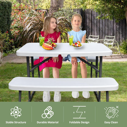 Elevon Kids Folding Picnic Table with Benches, Outdoor Picnic Table HDPE Tabletop & Steel Frame, Ideal for Yard Patio Lawn Party, White