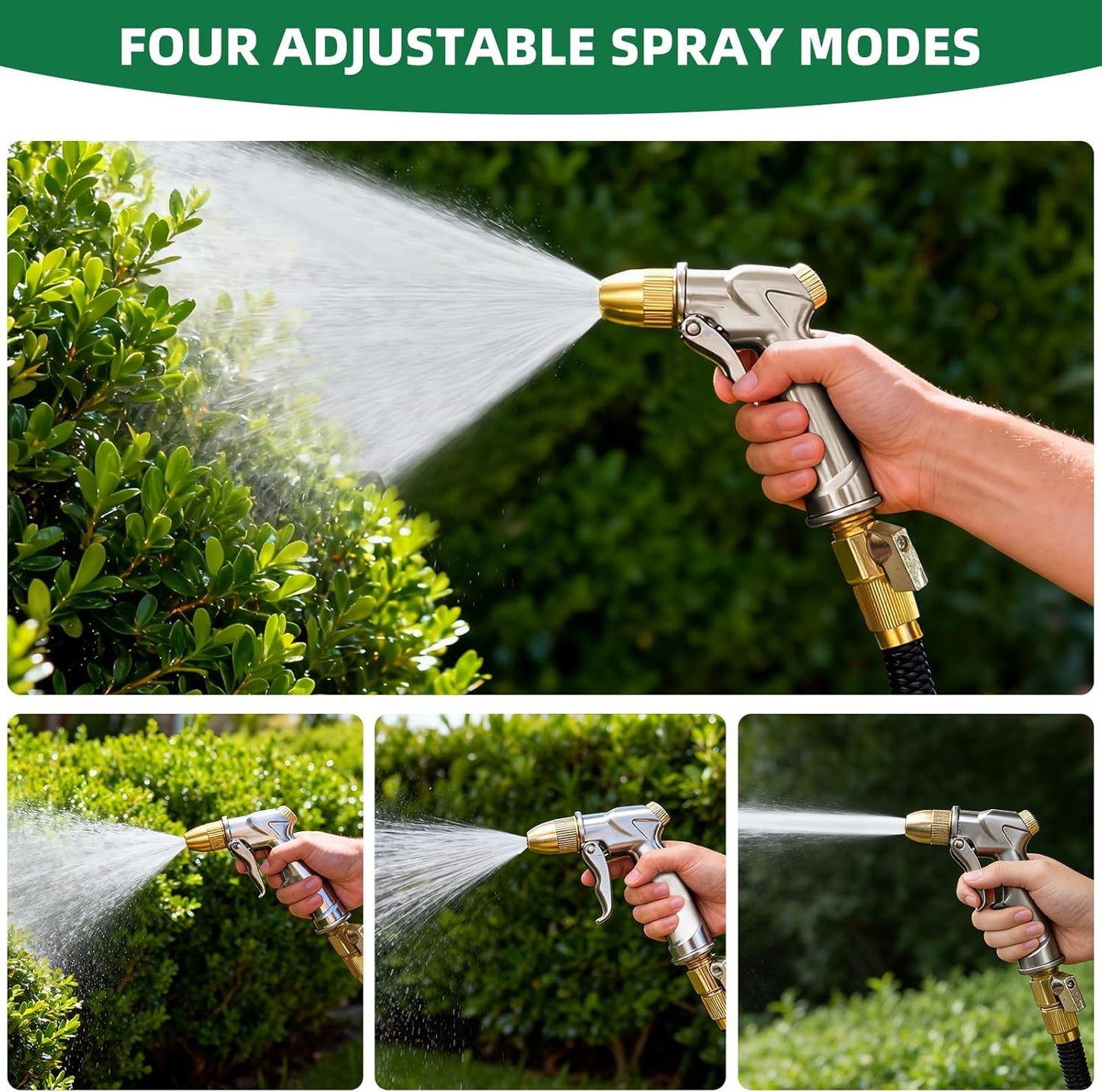 ARXIVE Heavy Duty Metal Garden Hose Nozzle - 4 Adjustable Spray Patterns for Lawn, Car, and Pet Care