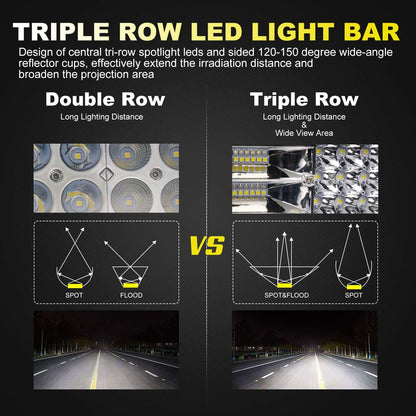 LED Light Bar TURBO SII 40/42 Inch 576W Curved Triple Row Flood Spot Combo Beam Offroad Driving Light + 4 Inch 60W Led Pod Lights w/3-Leads Wiring Harness for Trucks ATV UTV Polaris Boats