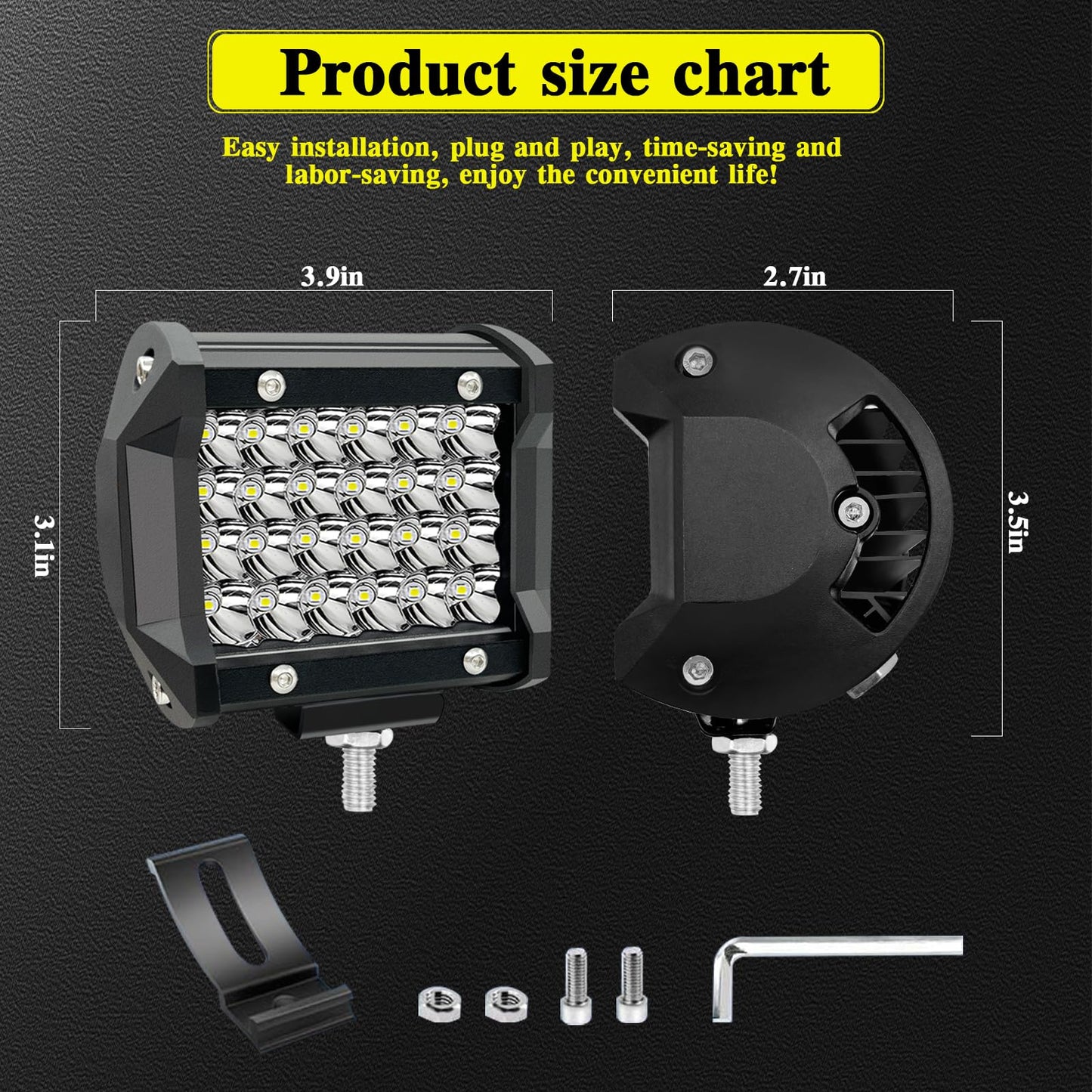 4 Inch LED pod Lights for Trucks - 72W 12000LM 12V/24V LED Work Light Bars Quad Row Equipment Light Waterproof Offroad Driving Lights for Car ATV UTV SUV Golf Cart Tractor (72W-30 Pack)