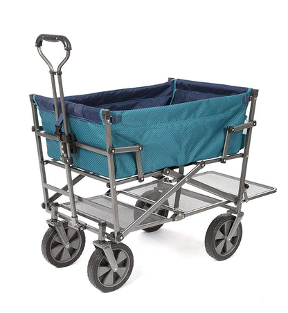 MacSports Double Decker Wagons Carts Heavy Duty Foldable Outdoor Collapsible Cart Portable Lightweight Utility Cart, All Terrain Sports Wagon for Camping Gear, Groceries, and More (Teal)