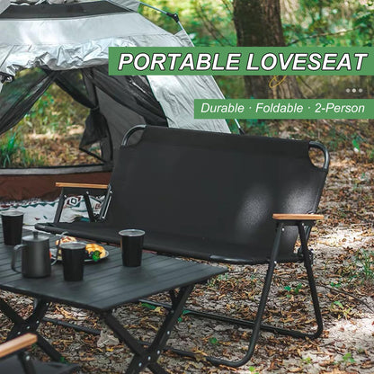 ptlsy 2 Person Camping Chair Oversized Loveseat Camping Chair with Seat Cushion Double Camping Chairs for Adults Heavy Duty Camping Couch Black Outdoor Folding Chair Portable Patio Lawn Chair