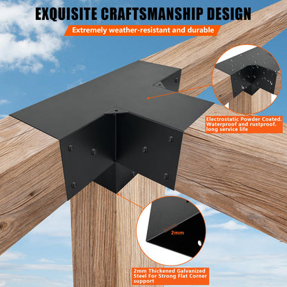 ITEVE.GD 2Pack Pergola DIY Bracket Kits 6x6,4-Way Right Angle Corner Post Brackets for 6"x6"(Actual:5.5"x5.5") Wood Beams,Heavy Duty Metal Brackets for Outdoor Pavilion,Proch,Log Cabin