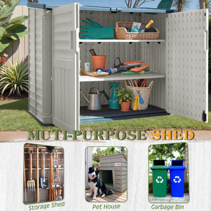 Greesum Outdoor Trash Can Storage Shed, 34 Cu.ft Waterproof Horizontal Storage Shed, Portable Horizontal Resin Storage Shed for Garden, Backyard, Patio, White