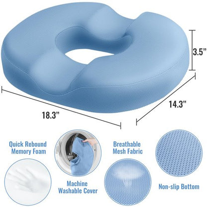 CloudBliss Donut Pillow Seat Cushion Chair Pad for Tailbone Pain Relief and Hemorrhoids, Memory Foam Seat Chair Cushion for Men and Women for Home & Office, (Light Blue-XL)