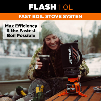 Jetboil Flash 1.0L Portable Fast Boil Stove for Camping and Backpacking with 1-Step Auto Ignition, Propane/Isobutane Burner with Cooking Cup, Carbon